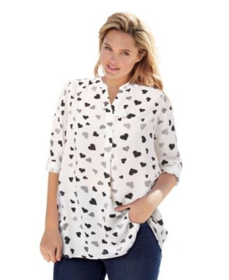 Women's Plus Size Rayon 7-Day Three-Quarter Sleeve Tab-Front Tunic Top