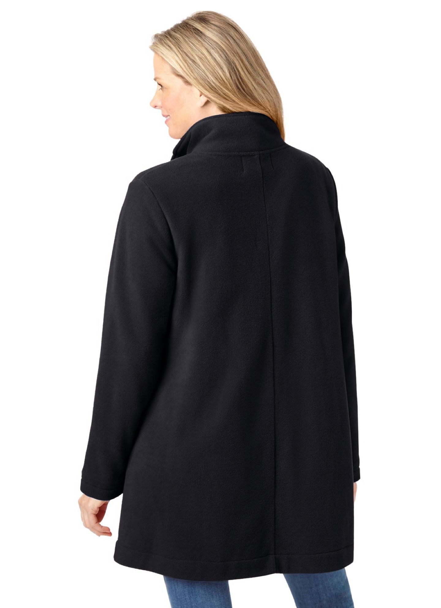 Женское пальто Woman Within Plus Size Fleece Swing Funnel-Neck, цвет: Чёрный — фото 2