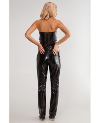 Women's Distressed High Waisted Vinyl Pants