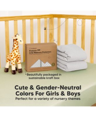 2-Pack Protect+ Waterproof Crib Mattress Protector Covers, Quin Quilted Cotton Baby Mattress Topper, Toddler Crib Sheets