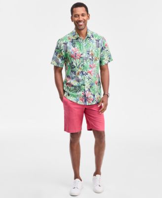 Men's Sand Linen Verde Gardens Printed Short-Sleeve Shirt