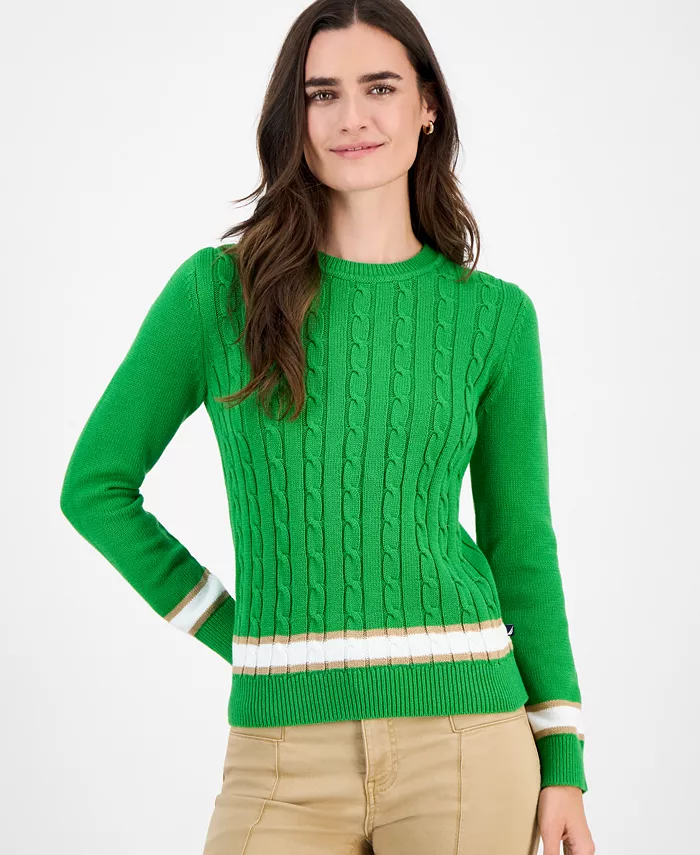 Nautica Women's Thick-Tipped Cable-Knit Crewneck Sweater