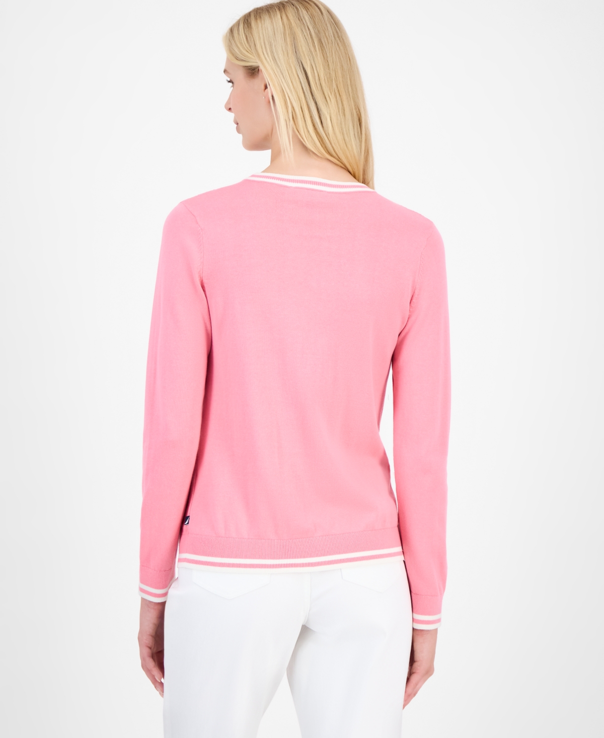 Nautica Jeans Women's Cotton Cable Knit Crewneck Sweater In Pink