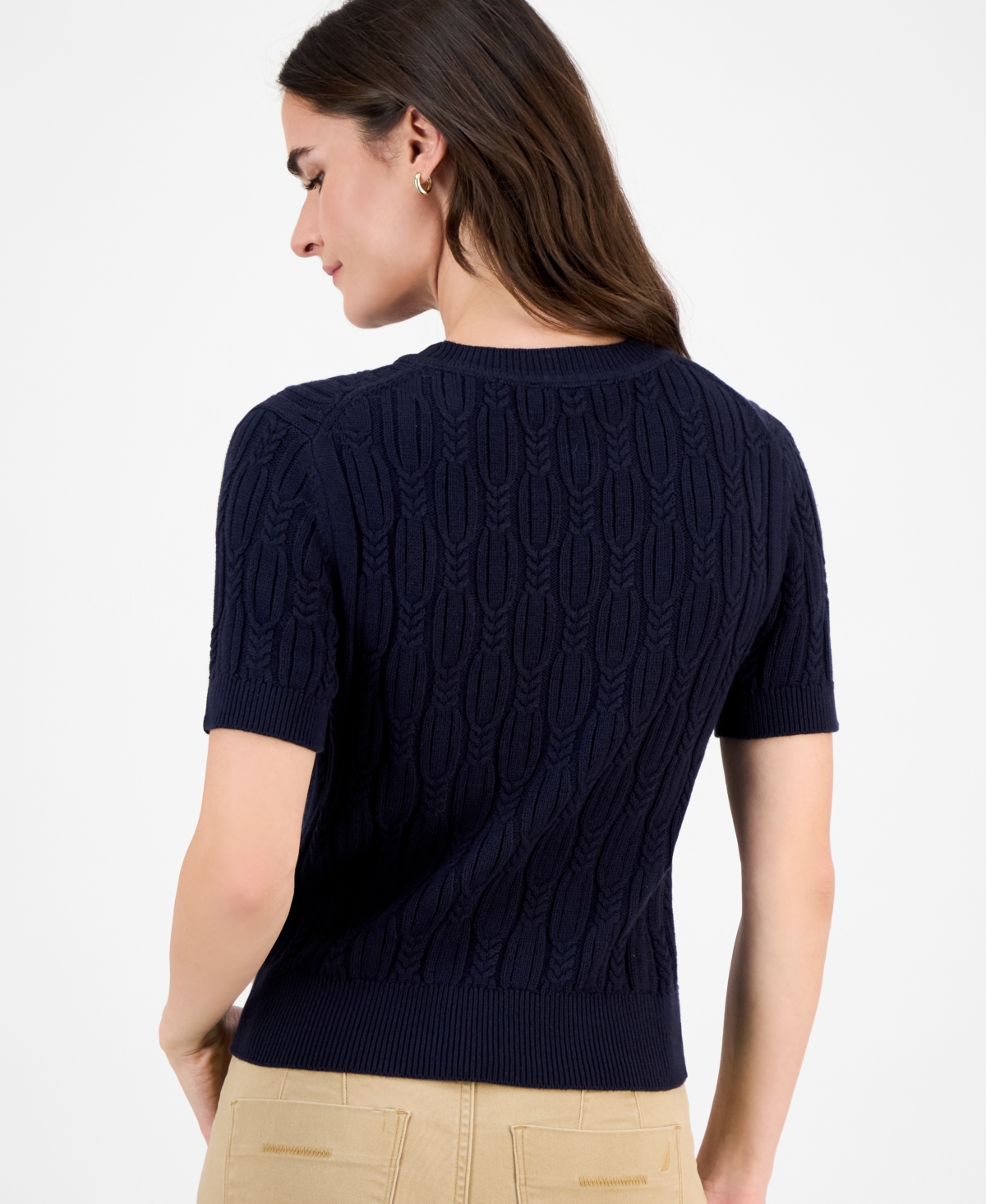 Nautica Jeans Women's Cotton Cable-knit Sweater In Blue