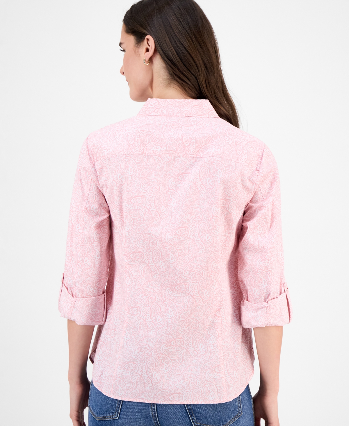 Nautica Jeans Women's Cotton Garden Paisley Roll-tab Shirt In Pink