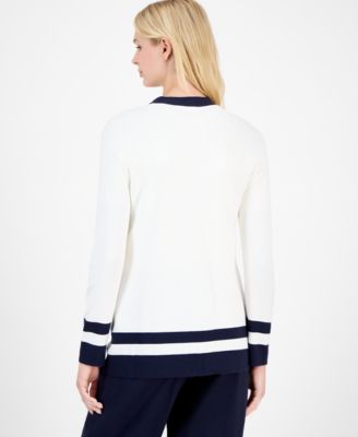 Women's Striped V-Neck Cardigan