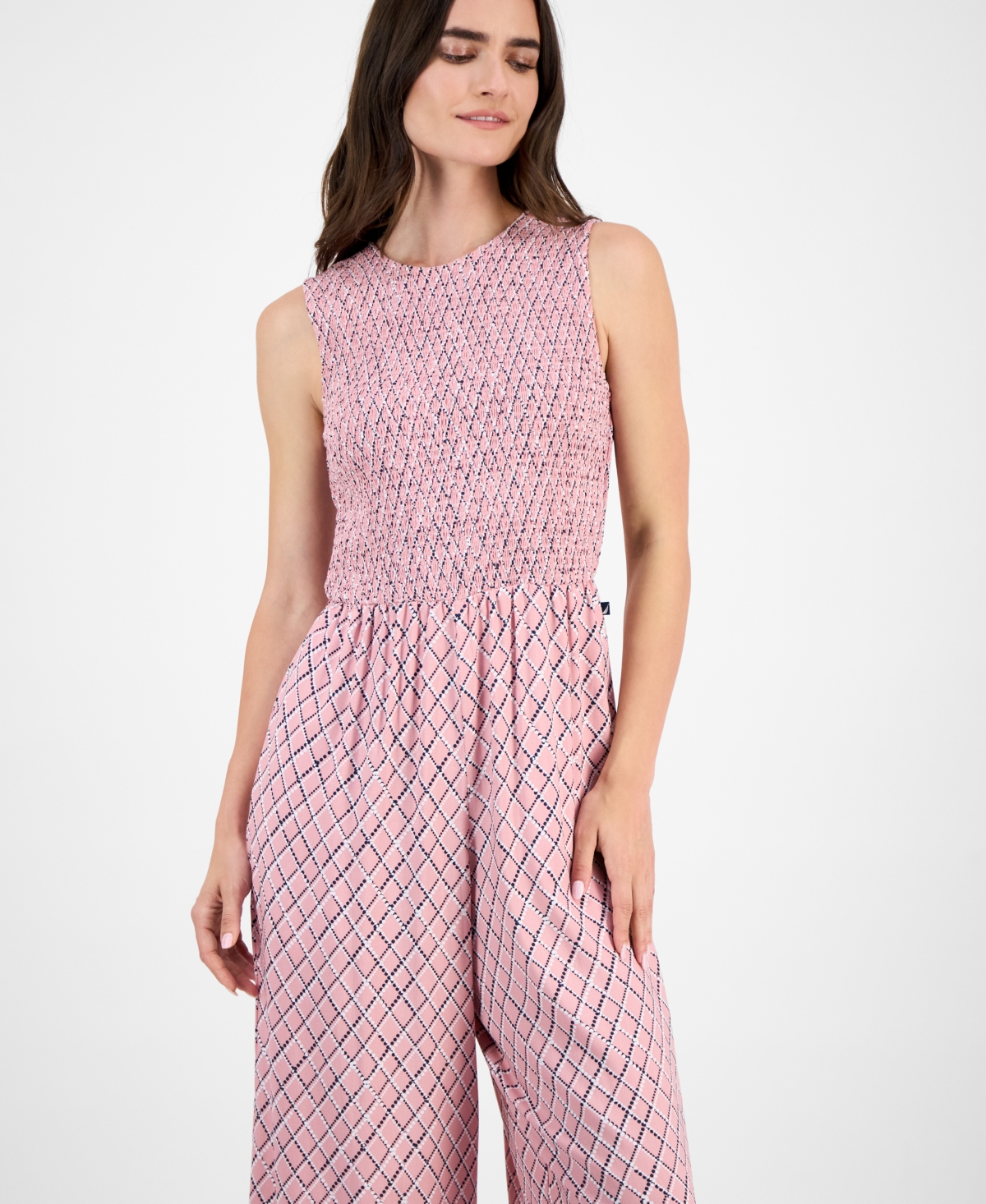 Nautica Jeans Women's Argyle Dot Ankle Jumpsuit In Pink