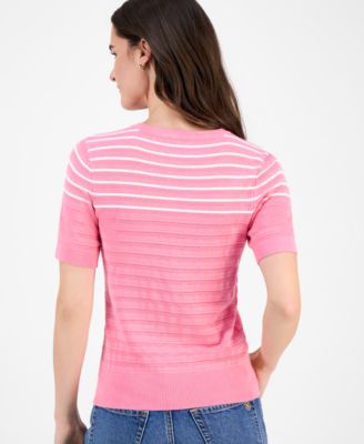 Women's Short-Sleeve Striped Crewneck Sweater