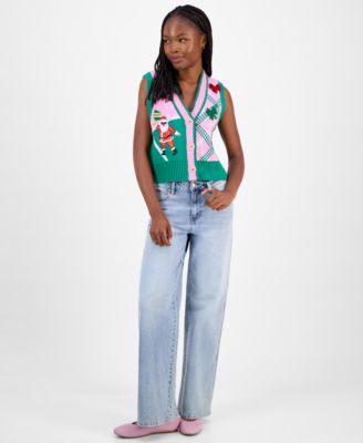 Juniors' Santa Pickleball Sleeveless Sweater Vest