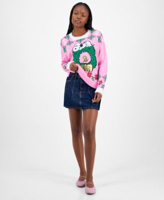 Juniors' Snoopy Wreath Sweater