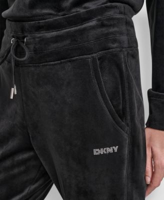Women's Platinum Velour Rhinestone Logo Slim Fit Joggers