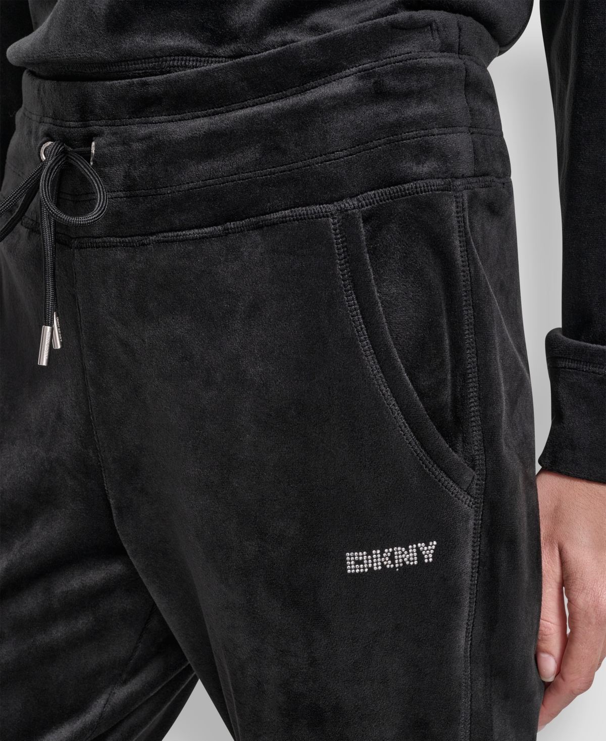 Dkny Women's Platinum Velour Rhinestone Logo Slim Fit Joggers