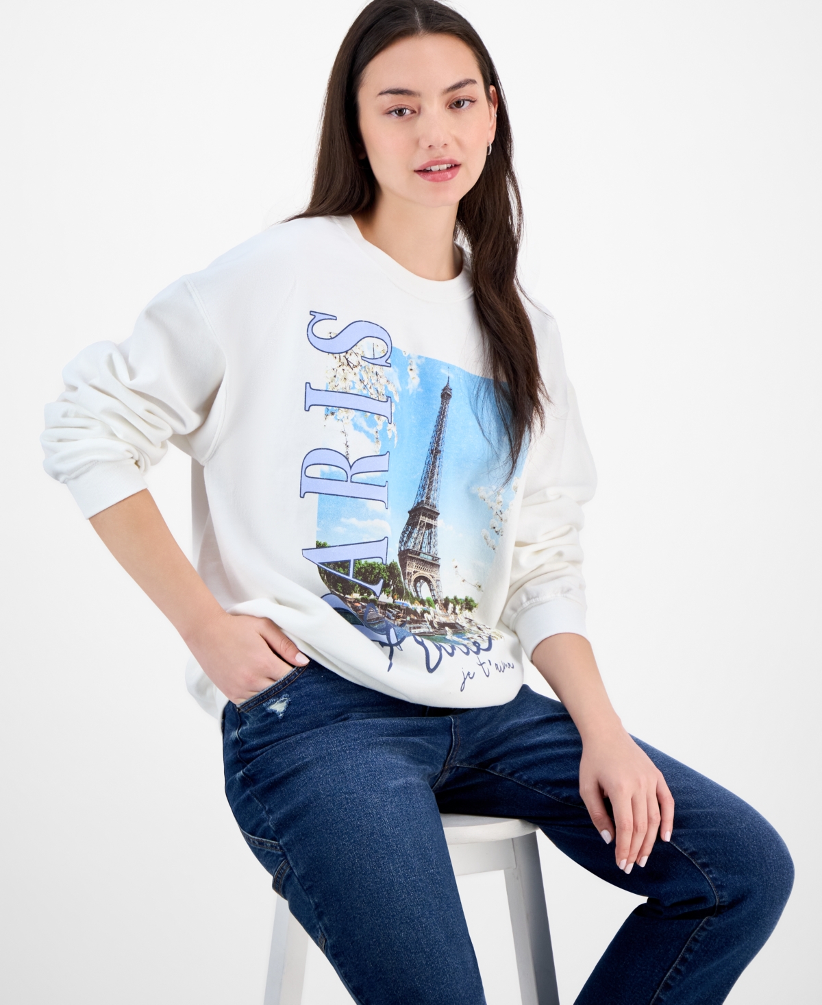 Love Tribe Juniors' Paris France Graphic Sweatshirt In White