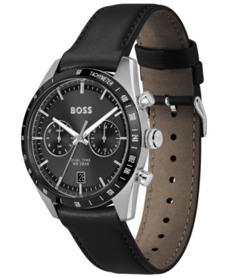 Men's Tourmaster Quartz Multifunction Black Calfskin Watch, 41mm