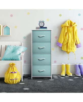 4 Drawers Chest Nightstand - Storage for Closet, Home, College Dorm - Features Steel Frame, Wood Top, & Fabric Bins