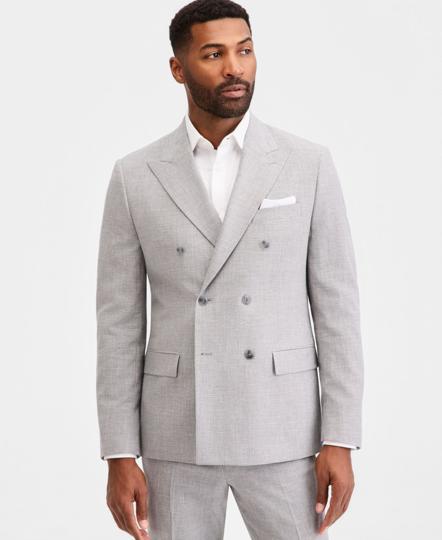 Men's Classic-Fit Light Gray Double Breasted Mini Houndstooth Suit Separates