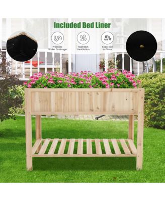 47'' Wooden Raised Garden Bed w/Bottom Shelf & Bed Liner Outdoor Elevated Planter Box