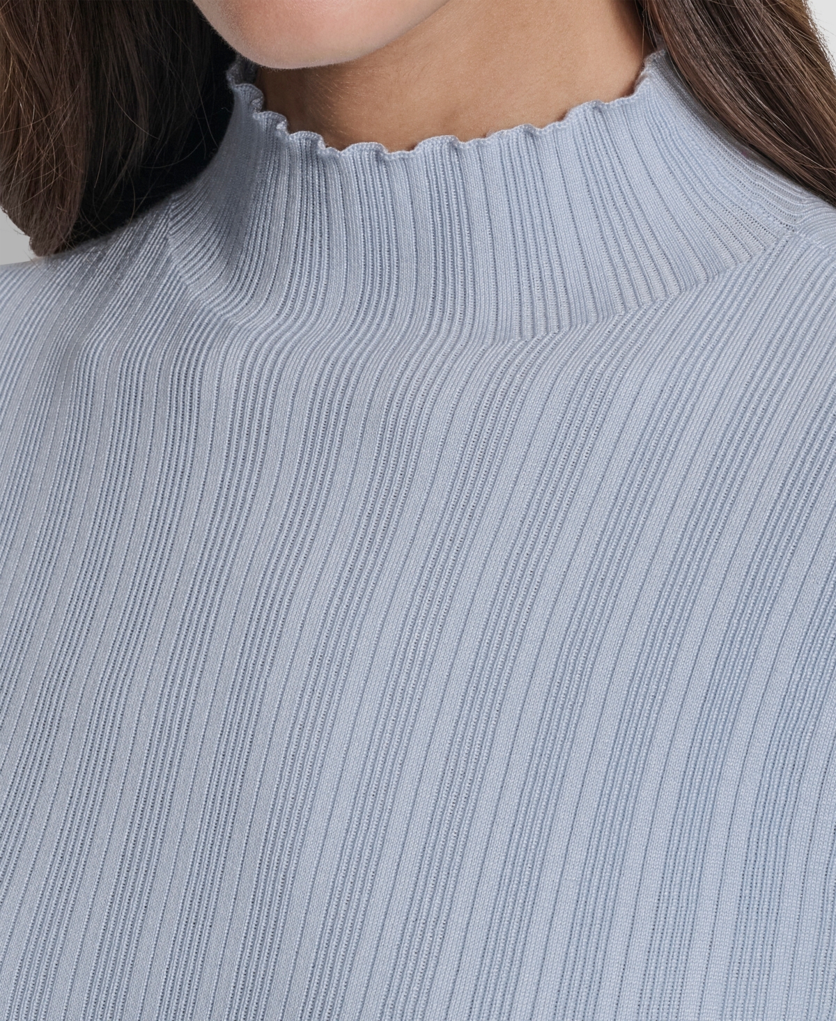 Dkny Jeans Petite Ribbed Mock-neck Sweater In Blue