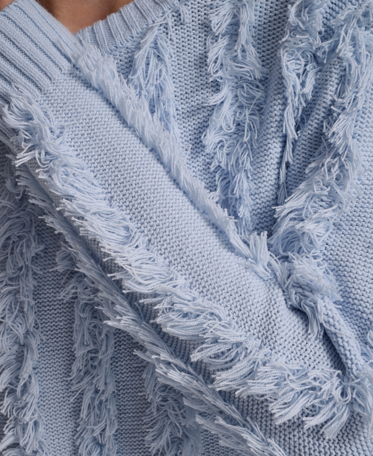 Dkny Jeans Petite Fringe Crewneck Sweater In Blue