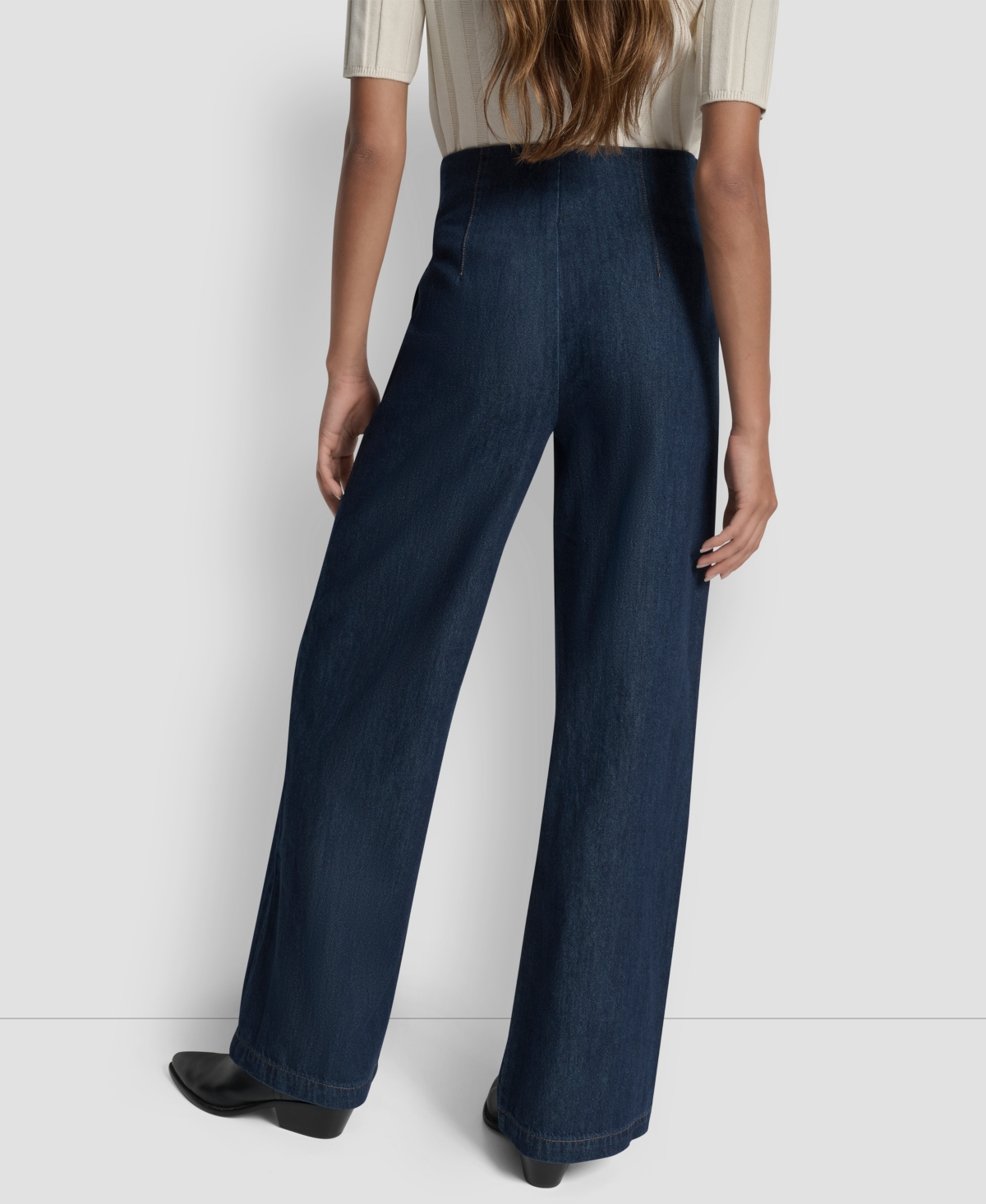 Dkny Jeans High Rise Pleated Trouser In Blue