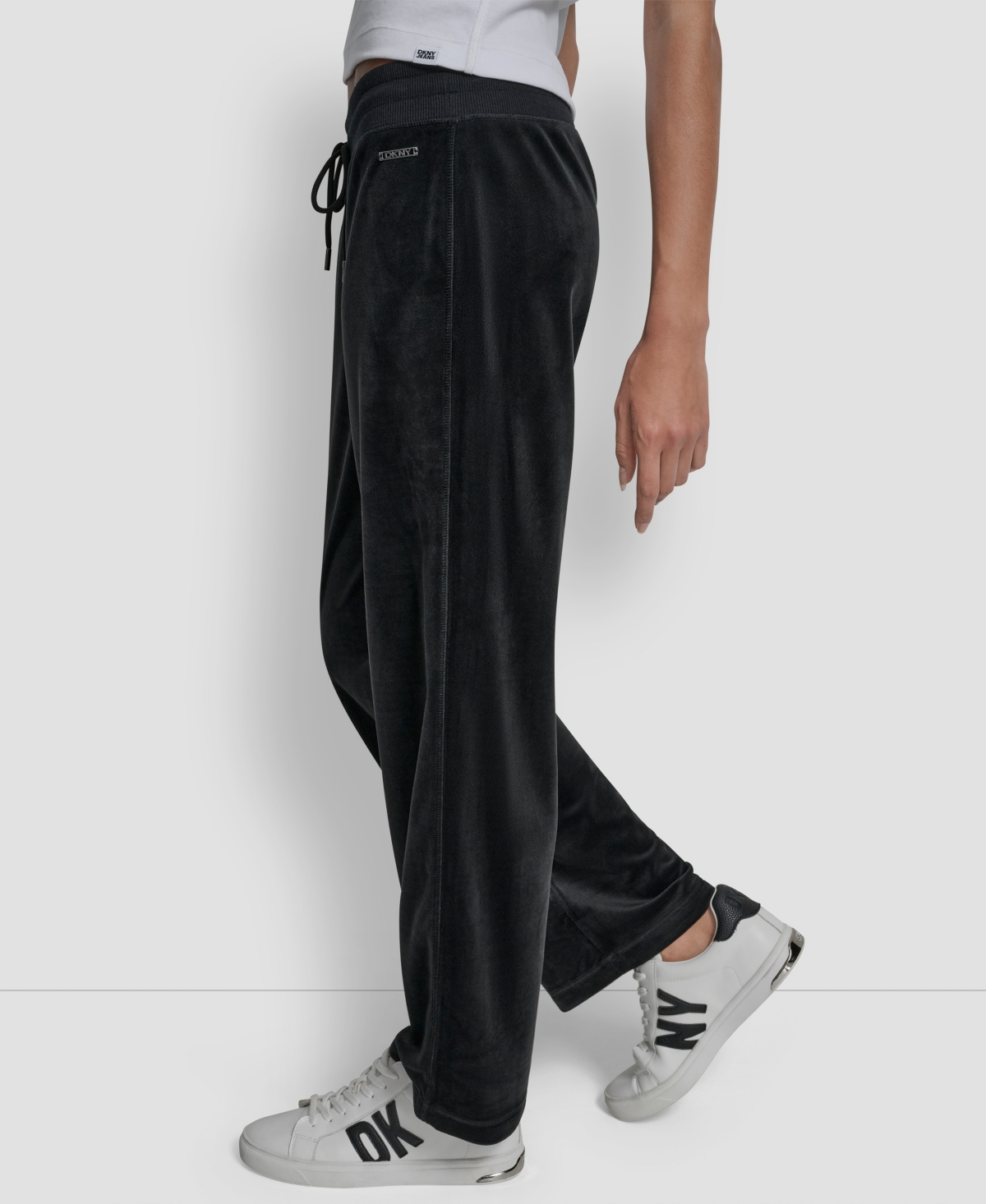 Dkny Jeans Petite Drawstring-waist Velour Pants In Black