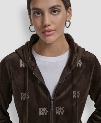 Petite Logo Detail Velour Zip-Up Hoodie