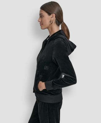 Petite Logo Detail Velour Zip-Up Hoodie