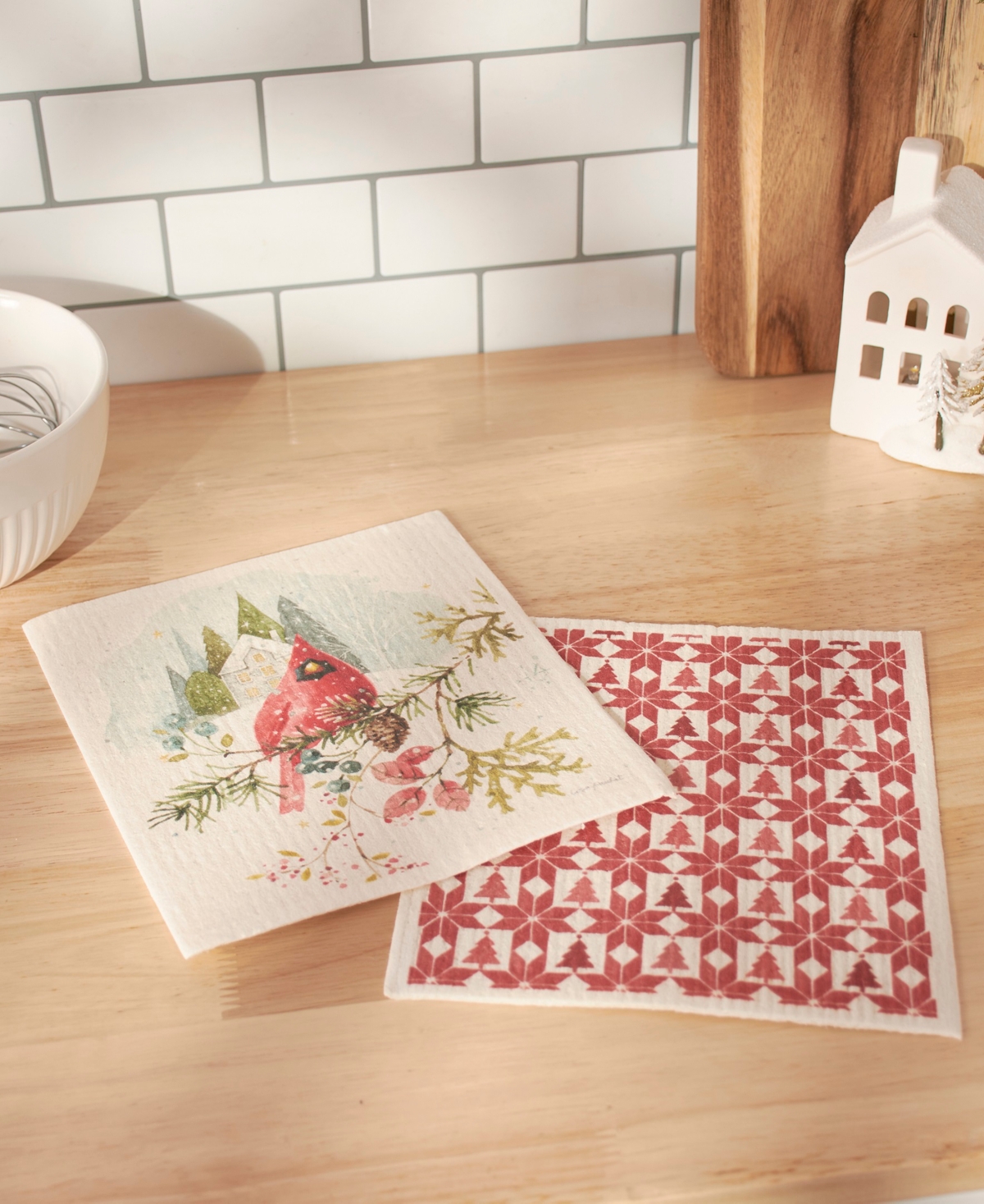 Primitives By Kathy Winter Cardinal Swedish Dishcloth, Set Of 2 In Red