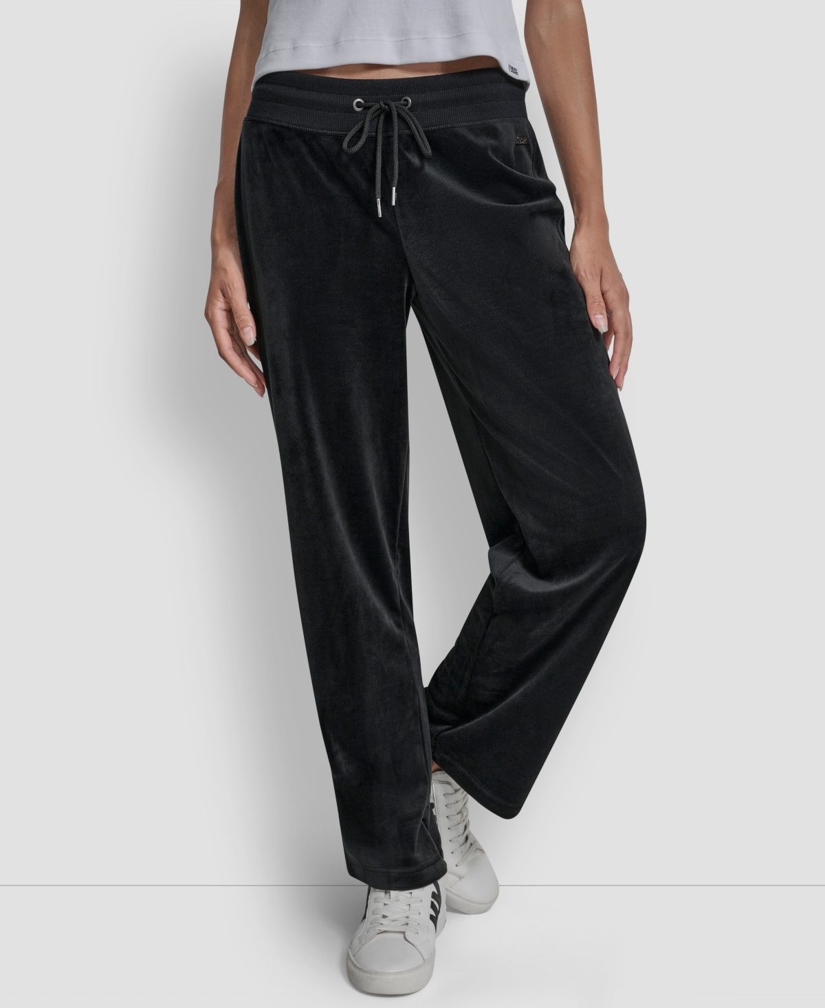 Dkny Jeans Petite Drawstring-waist Velour Pants In Black