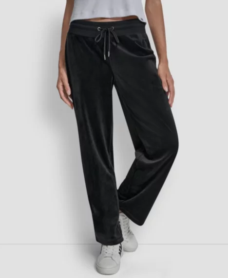 Petite Drawstring-Waist Velour Pants - Black