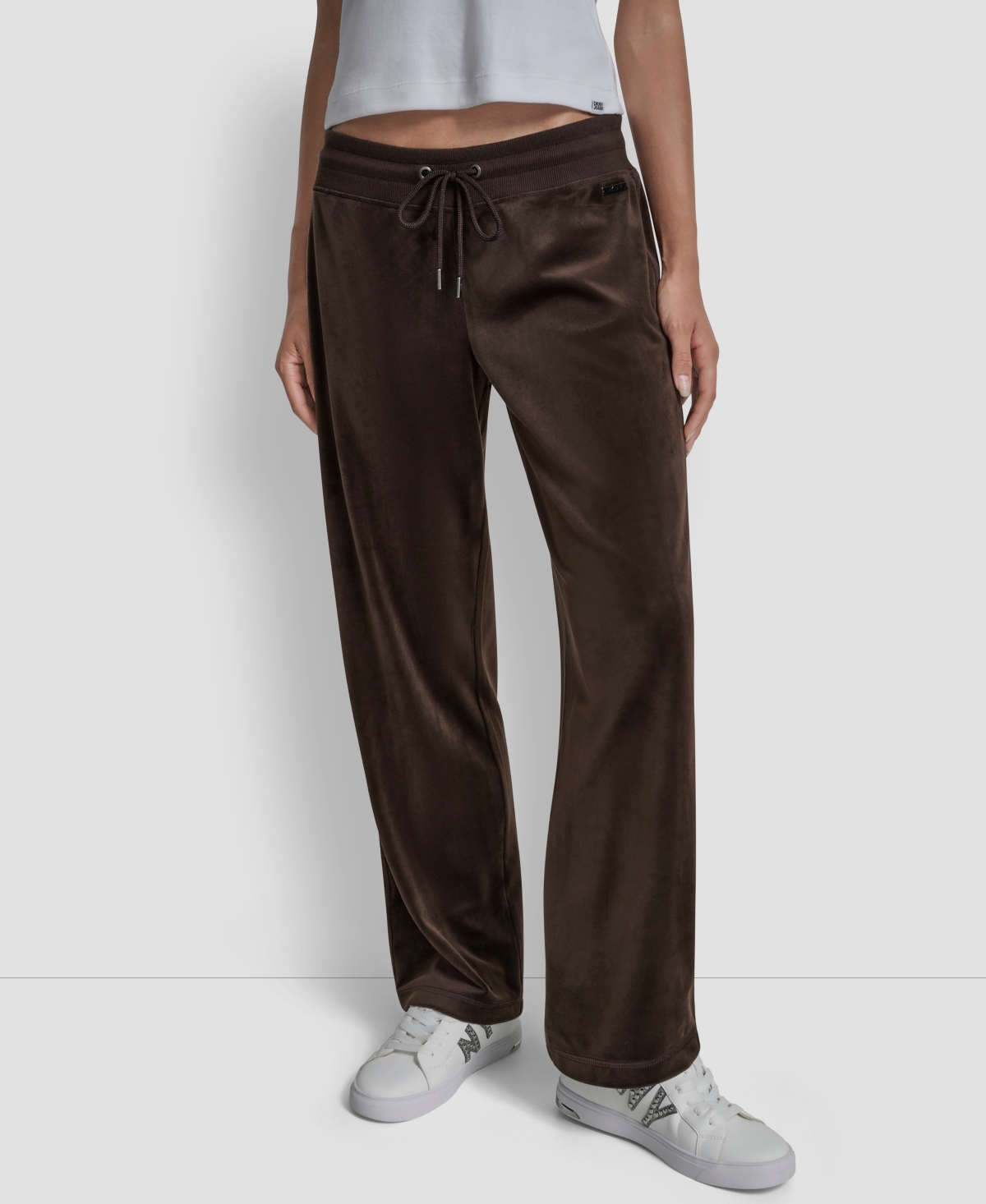 Dkny Jeans Petite Drawstring-waist Velour Pants In Brown