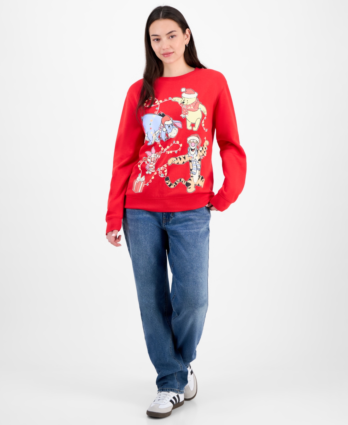 Disney Juniors' Winnie The Pooh Holiday Graphic Sweatshirt In Red