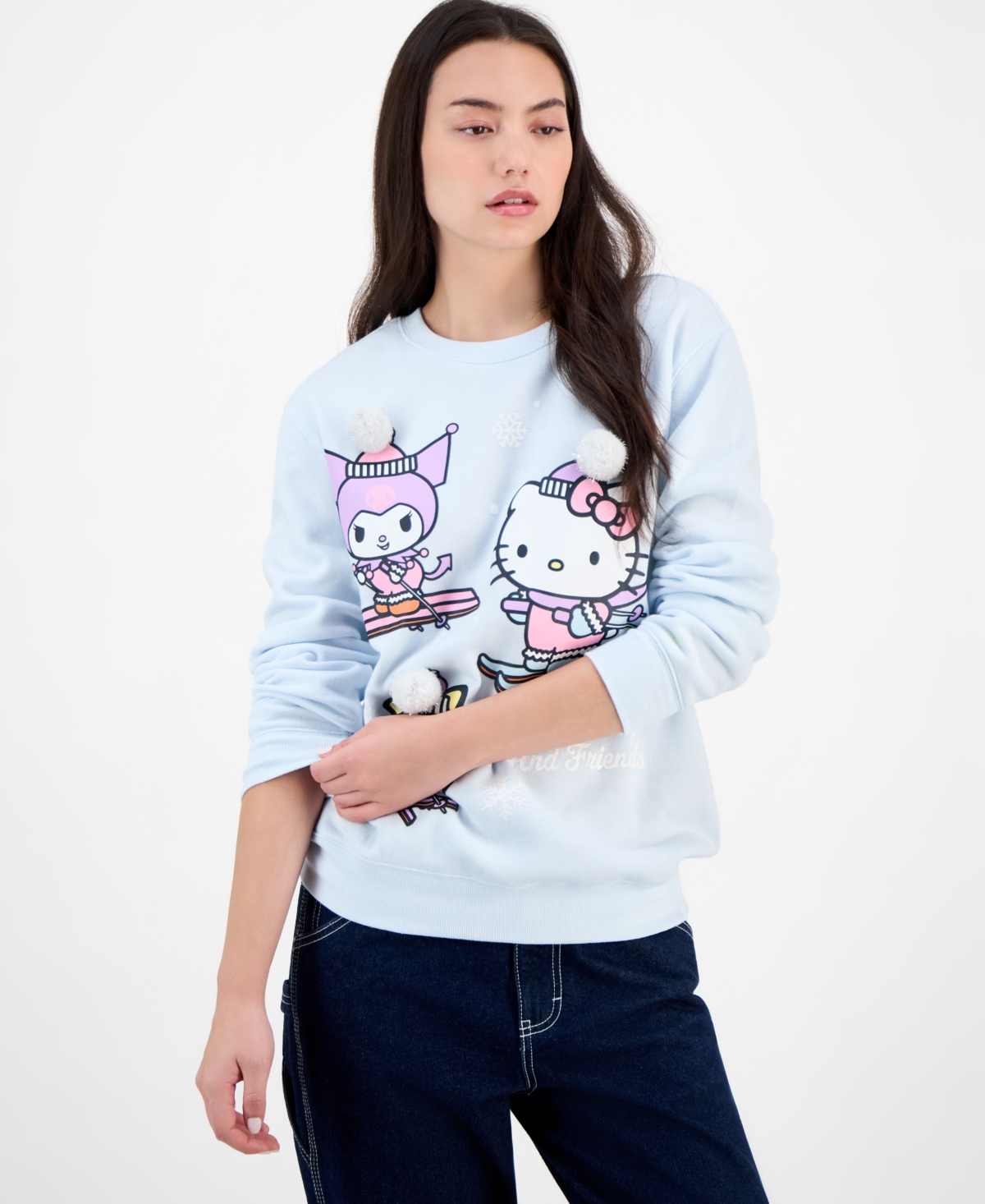 Love Tribe Juniors' Hello Kitty & Friends 3d Applique Graphic Sweatshirt In Blue