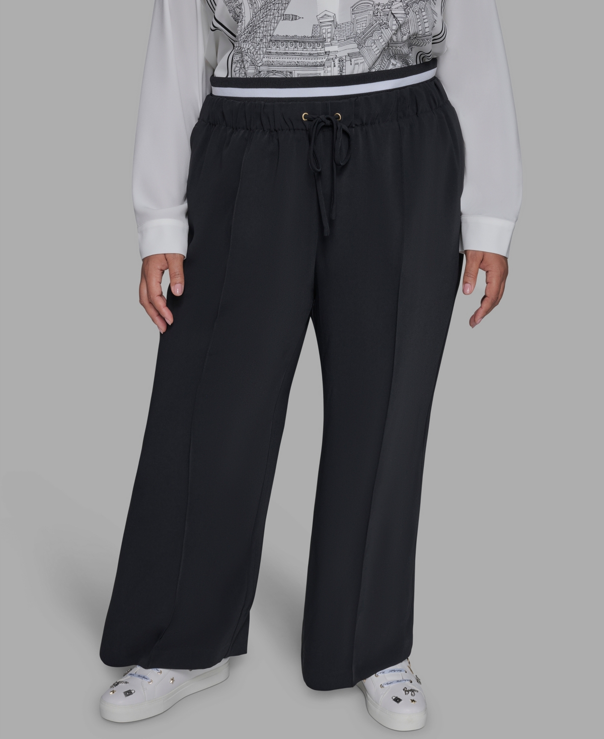 Karl Lagerfeld Paris Plus Double Waistband Long Casual Pants