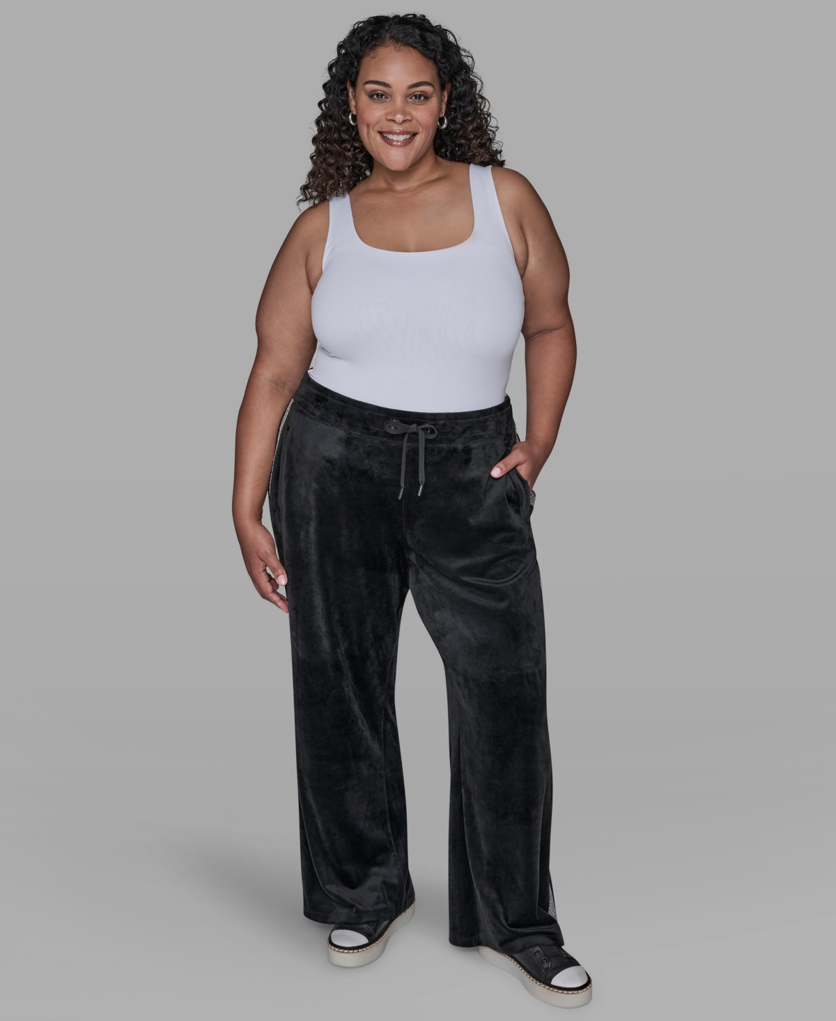 Karl Lagerfeld Plus Size Side Tweed Trackpants In Black