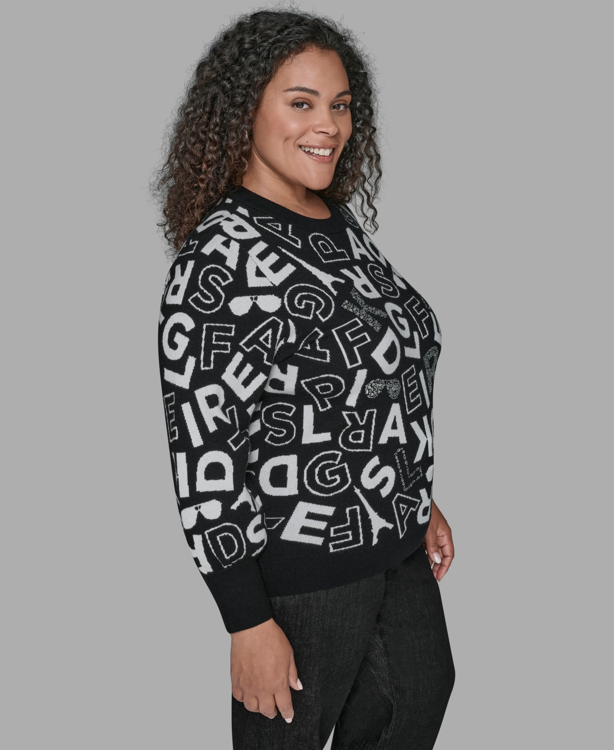 Karl Lagerfeld Plus Size Scatter Letters Sweater In Black