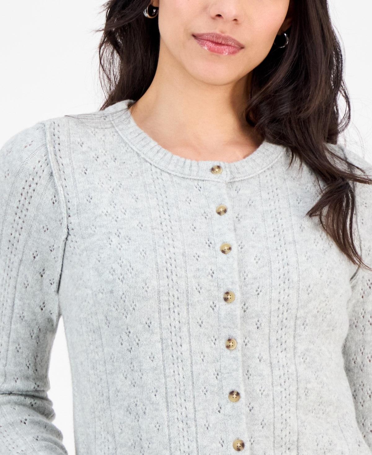 Lucky Brand Women's Pointelle Cardigan In Gray