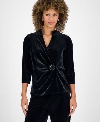Kasper - Petite Velvet Embellished Wrap Top