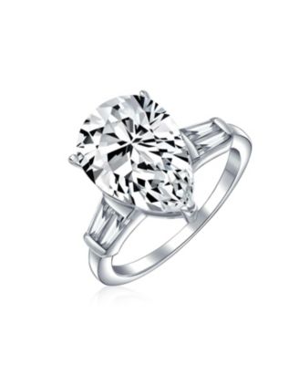 7CT CZ Pear Shaped Solitaire Teardrop Promise Statement Ring Cubic Zirconia Side Baguette  Sterling Silver