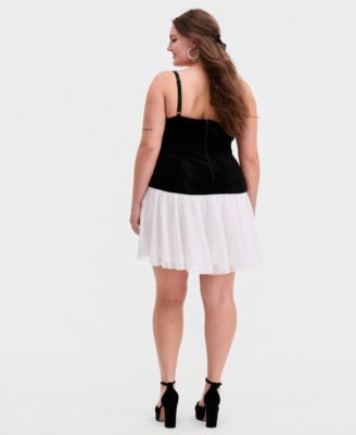 Trendy Plus Size Sleeveless Velvet Drop Waist Dress