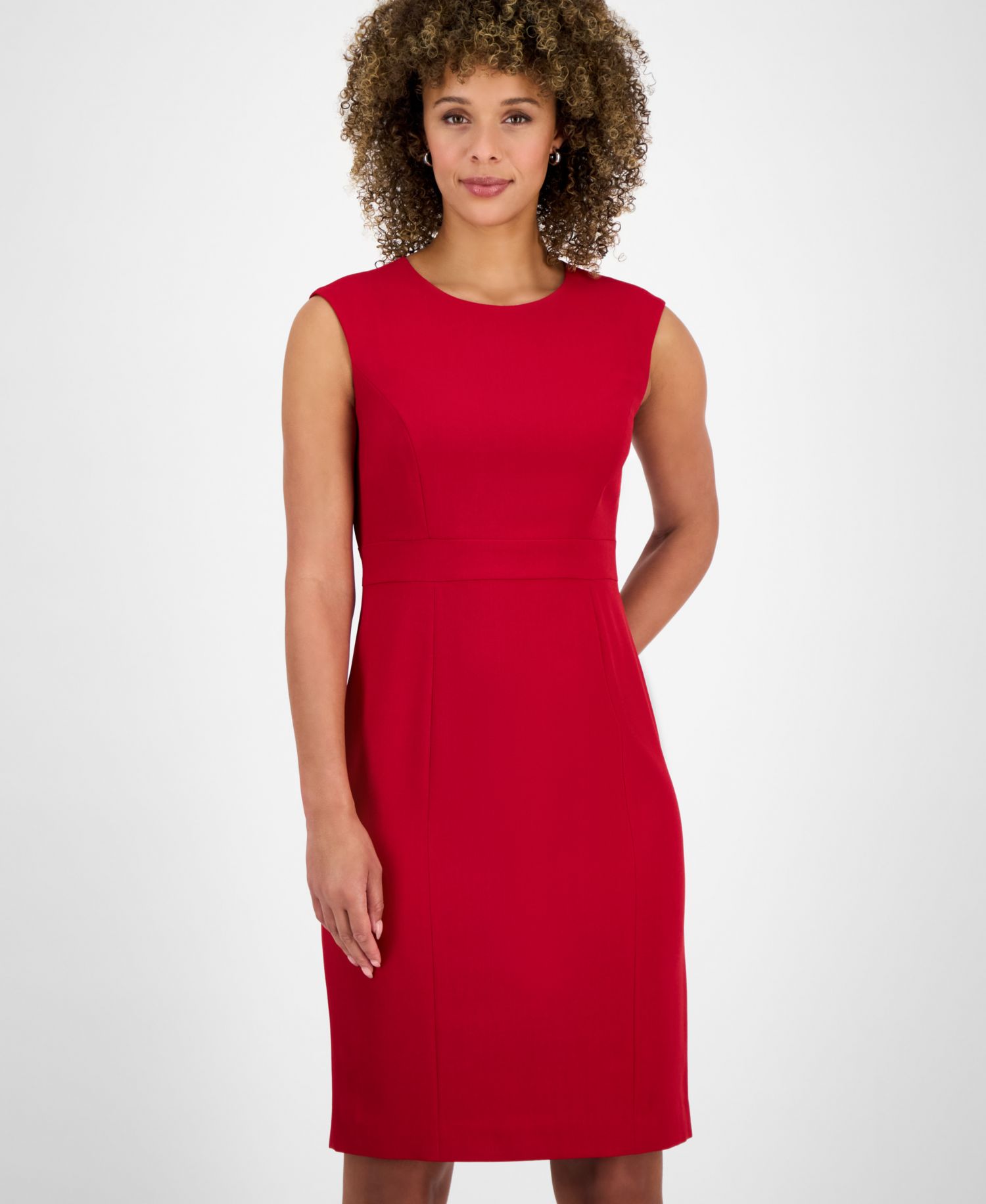 Women's Sleeveless Seamed Waist Sheath Dress