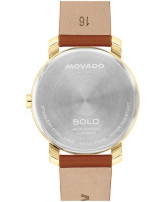 Women's Bold Access Swiss Quartz Cognac Leather Watch, 34mm