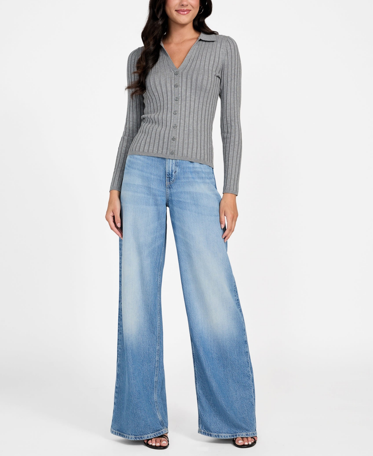 Guess Miranda Rib Cardigan In Gray