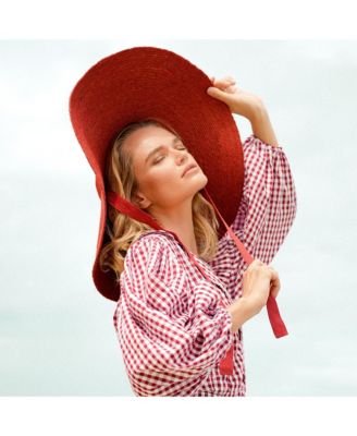 Lola Wide Brim Jute Straw Hat In Red