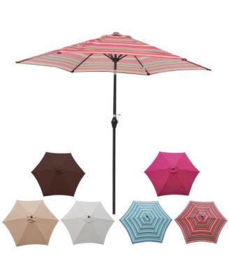 9FT Red Stripes Patio Umbrella with Tilt and Crank System