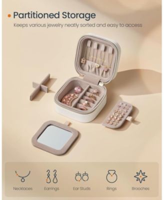 Travel Jewelry Case – Compact Jewelry Box Organizer with Mirror, Cloud White