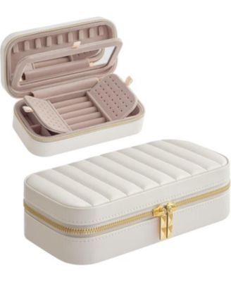 Travel Jewelry Case – Compact Jewelry Box with Mirror, Cloud White