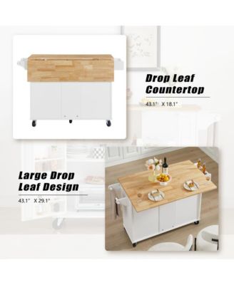 53.8" Rolling Kitchen Island with Drop Leaf, Storage Cabinet, 3 Drawers & Wood Top, Mobile Kitchen Cart on Wheels
