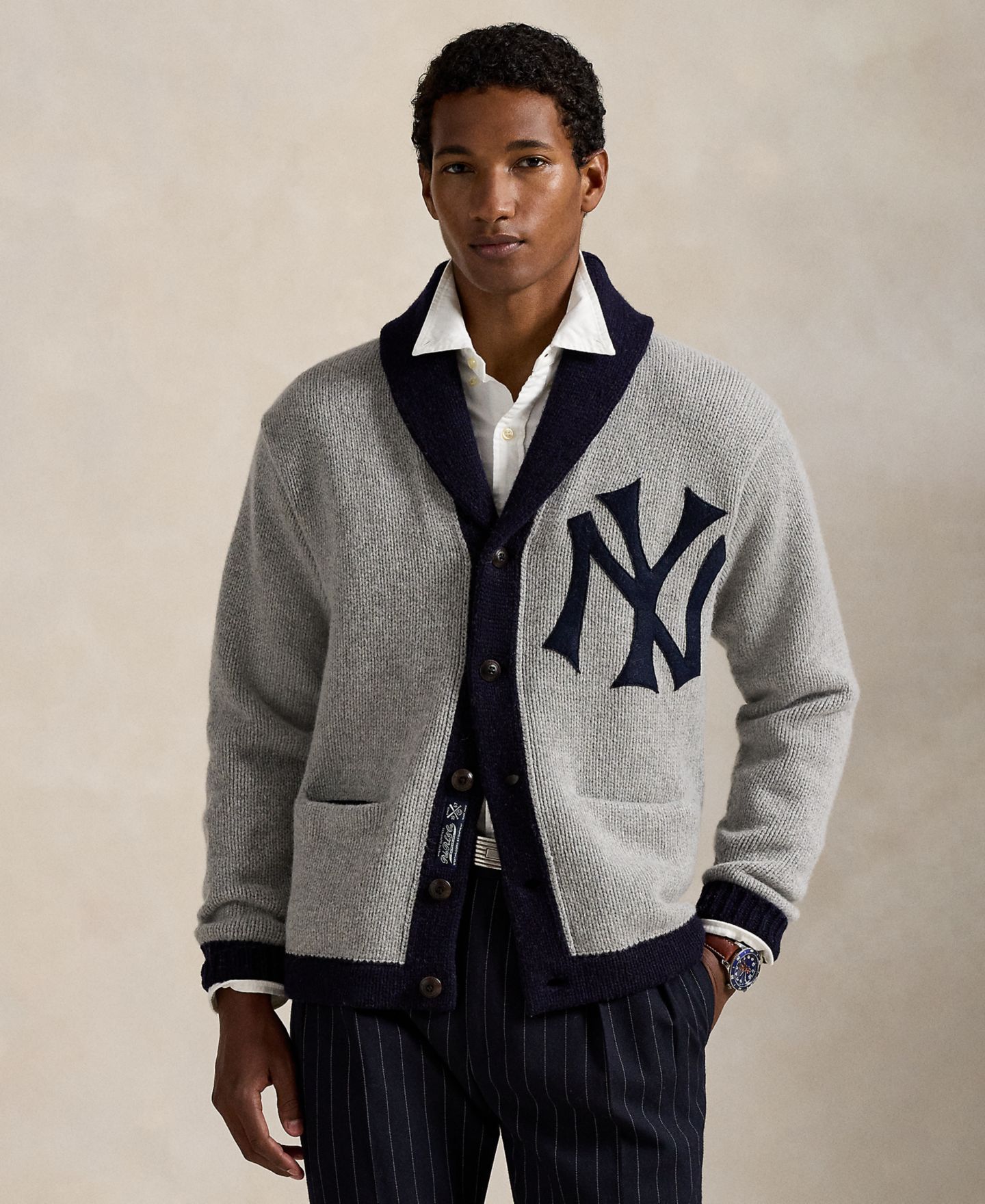 Мужской кардиган Polo Ralph Lauren Yankees, цвет: Серый комбинированный — фото 1