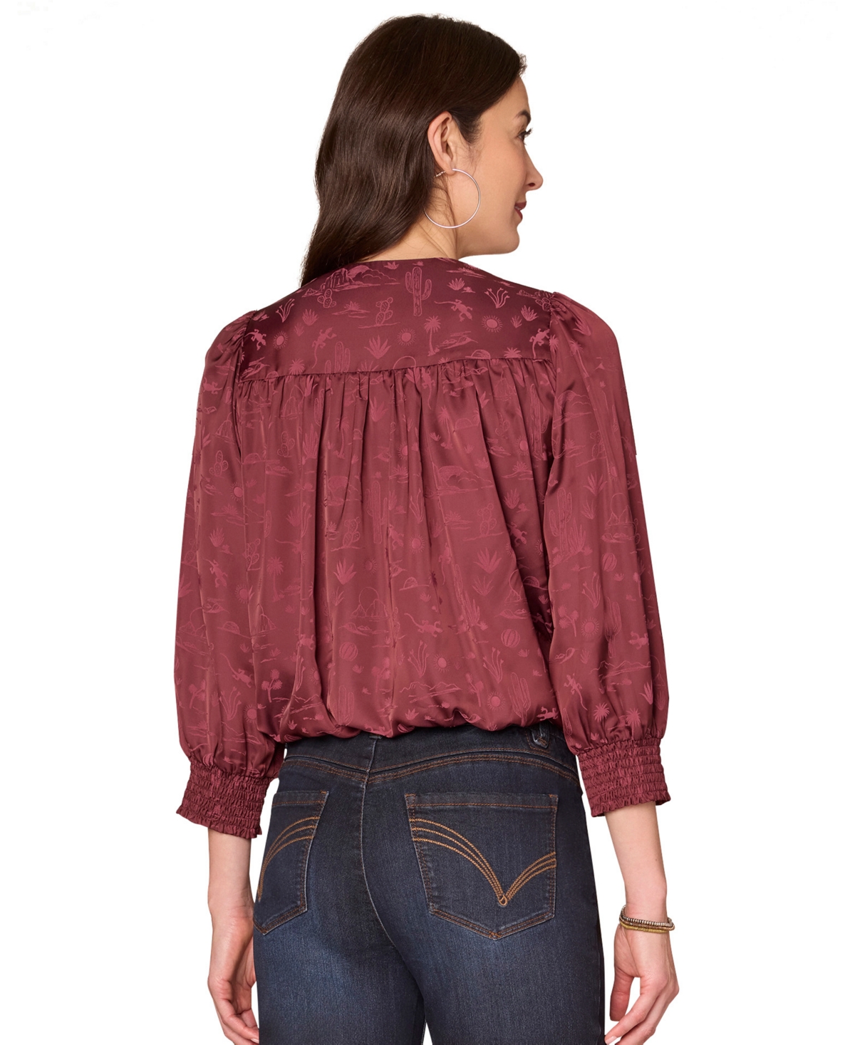 Democracy Women's V-neck Long Sleeve Top In Burgundy
